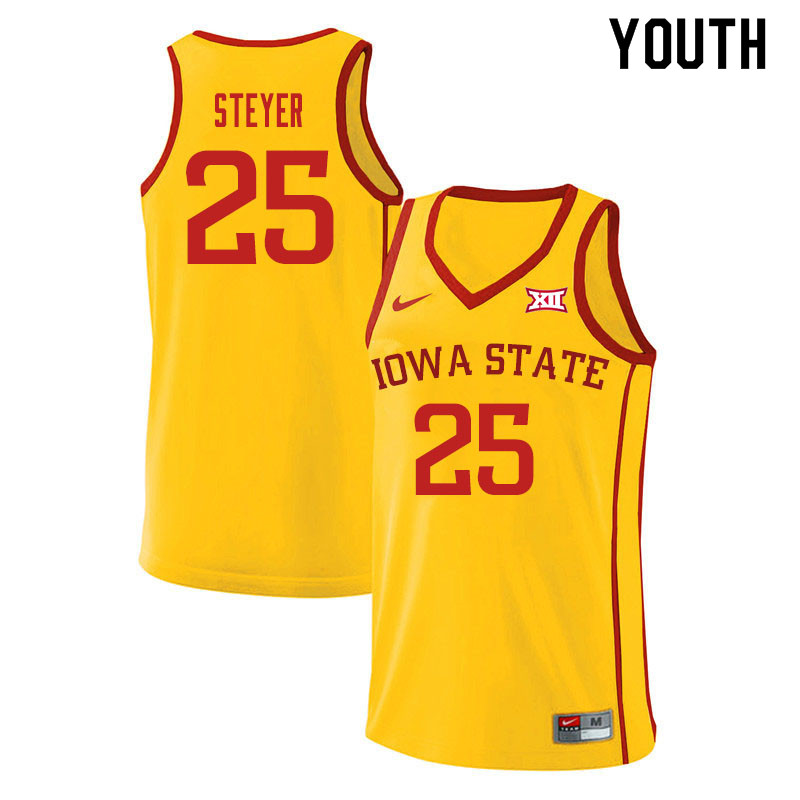 Youth #25 Eric Steyer Iowa State Cyclones College Basketball Jerseys Sale-Yellow